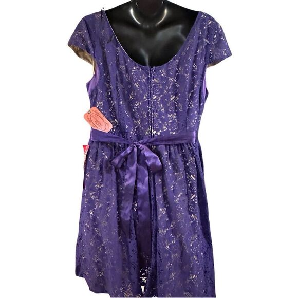 Pompous Girly Women's Purple Floral Lace Satin Tie Waist Fit & Flare Dress NWT - Picture 2 of 5